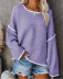 solid color stitching long-sleeved casual round neck loose flared sleeve sweater NSLK10746