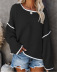solid color stitching long-sleeved casual round neck loose flared sleeve sweater NSLK10746