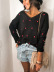 solid color polka dot knit casual loose V-neck sweater  NSLK10748