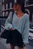 women s solid color loose knit sexy V-neck hollow sweater NSLK10752