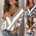 solid color striped stitching sexy V-neck sweater NSLK10753