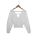 fashion slim solid color knit long-sleeved V-neck pullover sweater NSLK10770
