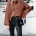plaid twisted flower long-sleeved knitted solid color turtleneck sweater  NSLK10771