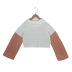 color stitching turtleneck croped sweater NSLK10778
