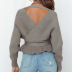 V-neck halter lace-up long-sleeved sweater NSLK10895