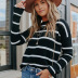 solid color striped round neck sweater NSLK10908
