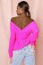 slim V-neck solid color long-sleeved sweater  NSLK10909