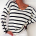 striped long-sleeved solid color wide V-neck sweater NSLK10913