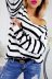 striped long-sleeved solid color wide V-neck sweater NSLK10913
