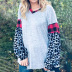 Christmas plaid sleeves leopard stitching v-neck long-sleeved sweatershirt NSSI10973