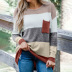 striped contrast color pocket round neck pullover sweater NSSI10976