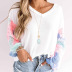 knitted women s stitching tie-dye hollow long-sleeved v-neck pullover NSSI10980