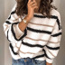 striped long-sleeved round neck pullover sweater  NSSI10985