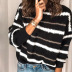 striped long-sleeved round neck pullover sweater  NSSI10985