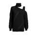 jacquard solid color high neck cold shoulder sweater  NSSI10990