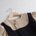 Vestido largo de manga abullonada de dos piezas falsas de costura caqui femenina NSAM6337