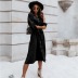 fall/winter hot style solid color collar and sleeves buttoned waist belt shirt dress  NSYD6379
