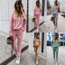 hot style women s solid color casual hooded sweatshirt sportswear two-piece suit NSYD6380