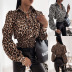 hot sale autumn and winter new long-sleeved V-neck leopard print ladies shirt NSYD6384