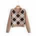 wholesale fall new color contrast diamond check sweater V-neck pullover top NSAM6454