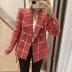 red plaid double row metal button suit jacket  NSAM11252