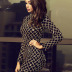 half-high collar long-sleeved sequined checkered dress NSYI11298