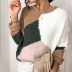 new solid color stitching round neck sweater  NSLK11336