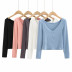 V-neck solid color knit stretch slim sweater  NSLD11448