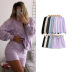 casual all-match round neck sweater elastic waist shorts suit  NSLD11766