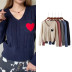 Heart decorated pocket V-neck sweater NSLD11771