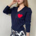 Heart decorated pocket V-neck sweater NSLD11771