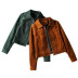 lapel collar front zip up solid color corduroy jacket  NSLD11813