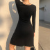 square neck slimming solid color sexy split long sleeve dress NSLQ12036