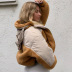 stitching plush loose wild hooded cotton jacket NSLQ12061