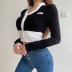 autumn and winter embroidery color tight-fitting wild long-sleeved cardigan V-neck T-shirt NSLQ12133