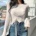 solid color all-match irregular pleated long-sleeved top  NSLQ12139