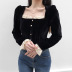 velvet lace square collar solid color long-sleeved top NSLQ12168