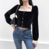 velvet lace square collar solid color long-sleeved top NSLQ12168