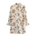 Retro Floral Printed Puff Sleeve Ruffled Cuff Dress  NSAM12266
