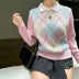 autumn pink diamond pattern pullover sweater  NSLQ12375