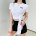 letters embroidery hollow slim umbilical strap short-sleeved top NSLQ12414