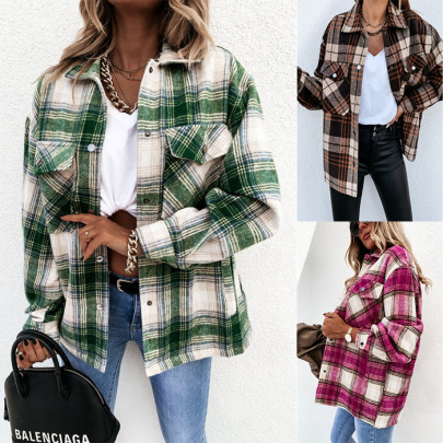 Autumn And Winter Long-sleeved Plaid Shirt Jacket NSYF12433