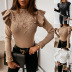 lace Long-Sleeved Solid Color Bottoming Top NSYF12444