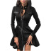 Pu Leather High Waist Long Sleeve Zipper Slim Dress NSYF12452