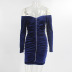 velvet one-line neck strapless long sleeve bag hip dress  NSYI13181