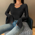 solid color V-neck pullover slim long-sleeved T-shirt NSSU13245