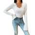solid color V-neck pullover slim long-sleeved T-shirt NSSU13245