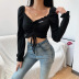 retro pleated trumpet sleeves V-neck long-sleeved blouse  NSSU13600
