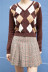 Suéter a cuadros de color en contraste con cuello en V otoño e invierno nuevas mujeres NSLD13687