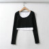 Fashion contrast color fake two-piece long-sleeved T-shirt  NSLD13789